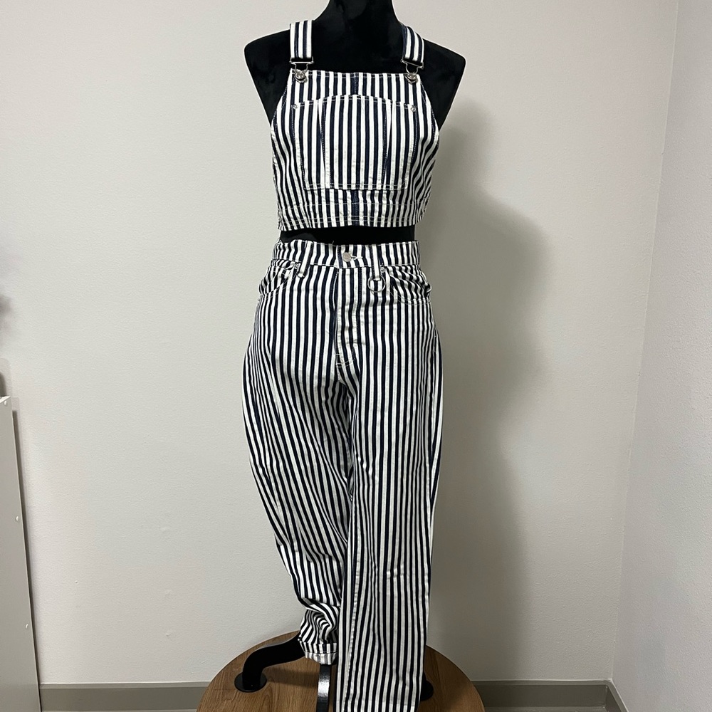 Pull & Bear Two Piece Striped Overall Set